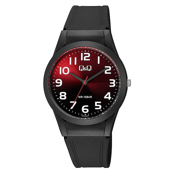 Q&Q Black Resin Strap Red Dial Quartz Watch for Ladies - V25A-002VY