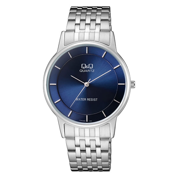 Q&Q Silver Stainless Steel Blue Dial Quartz Watch for Gents - QA56J202Y