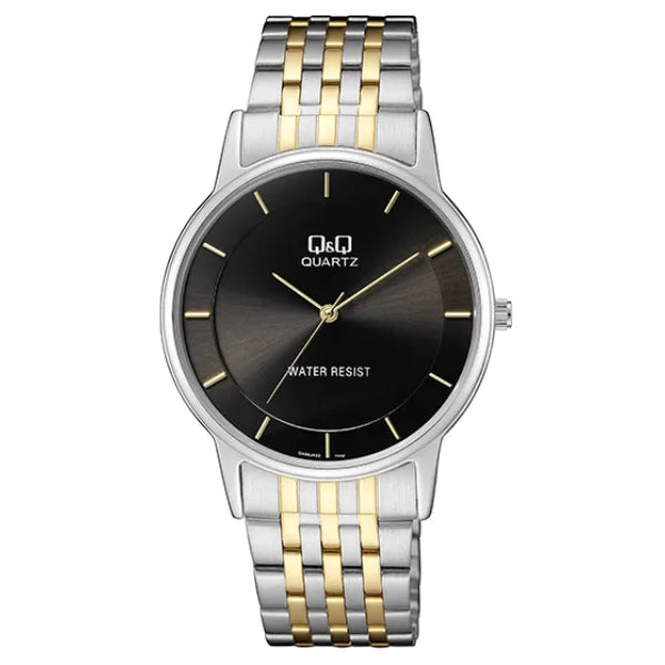 Q&Q Two-tone Stainless Steel Black Dial Quartz Watch for Gents - QA56J402Y