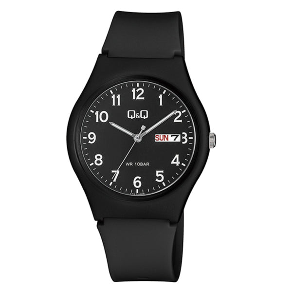 Q&Q Black Resin Strap Black Dial Quartz Watch for Unisex - A212J004Y