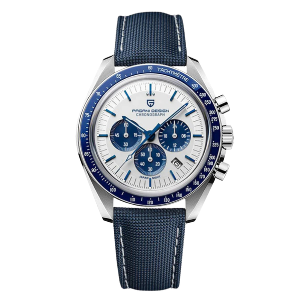 Pagani Design Blue Nylon Strap White Dial Chronograph Quartz Watch for Gents - PD1701