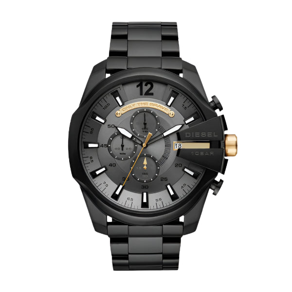Diesel Mega Chief Black Stainless Steel Grey Dial Chronograph Quartz Watch for Gents - DZ4479