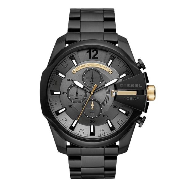 Diesel Mega Chief Black Stainless Steel Grey Dial Chronograph Quartz Watch for Gents - DZ4479