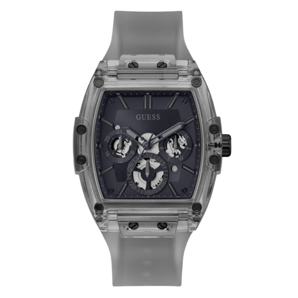 Guess Phoenix Grey Silicone Strap Black Dial Quartz Watch for Gents - GW0203G9