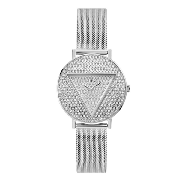 Guess Iconic Silver Mesh Bracelet Silver Dial Quartz Watch for Ladies - GW0477L1