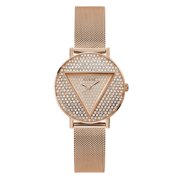 Guess Iconic Rose Gold Mesh Bracelet Rose Gold Dial Quartz Watch for Ladies - GW0477L3