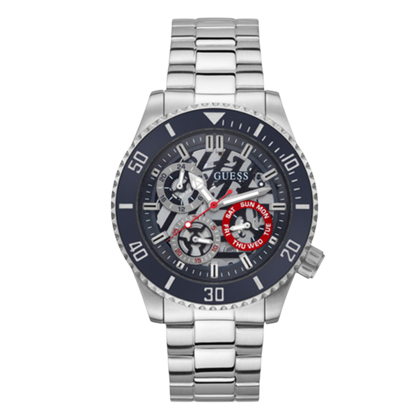 Guess Axle Silver Stainless Steel Black Dial Quartz Watch for Gents - GW0488G1