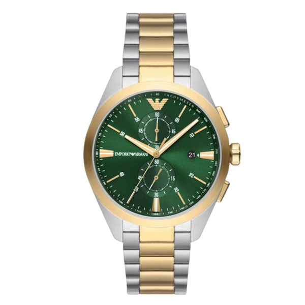 Emporio Armani Claudio Two-tone Stainless Steel Green Dial Chronograph Quartz Watch for Gents - AR11511
