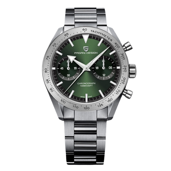 Pagani Design Silver Stainless Steel Green Dial Chronograph Quartz Watch for Gents - Pagani PD1766