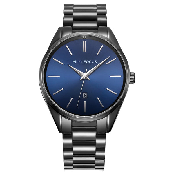 Mini Focus Black Stainless Steel Blue Dial Quartz Watch for Gents - MF0050G-02