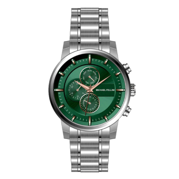 Michael Fellini Silver Stainless Steel Green Dial Chronograph Quartz Watch for Gents - MF-2343-03