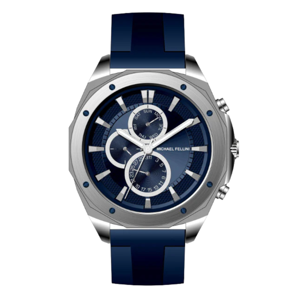 Michael Fellini Blue Silicone Strap Blue Dial Chronograph Quartz Watch for Gents - MF-2344-01