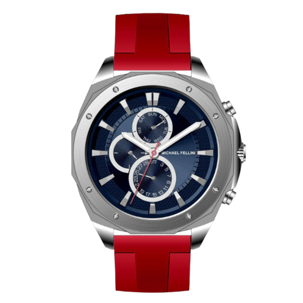 Michael Fellini Red Silicone Strap Blue Dial Chronograph Quartz Watch for Gents - MF-2344-03