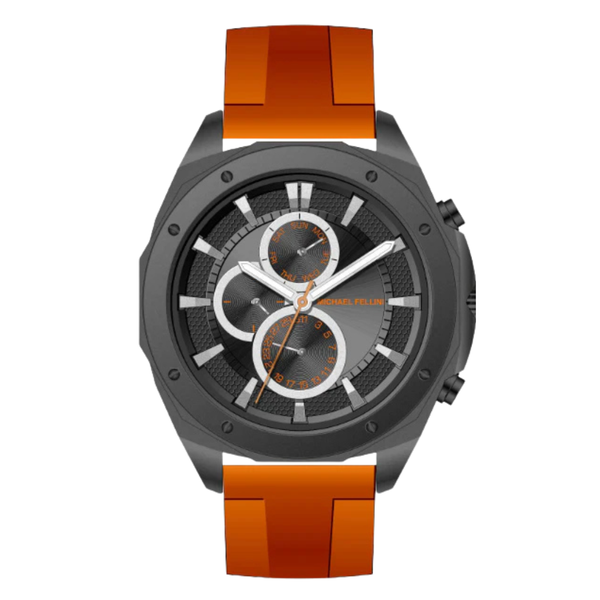 Michael Fellini Orange Silicone Strap Black Dial Chronograph Quartz Watch for Gents - MF-2344-05