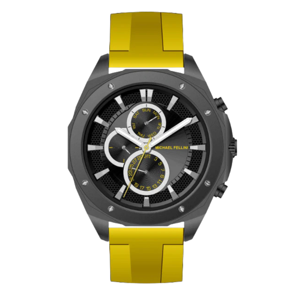 Michael Fellini Yellow Silicone Strap Black Dial Chronograph Quartz Watch for Gents - MF-2344-04