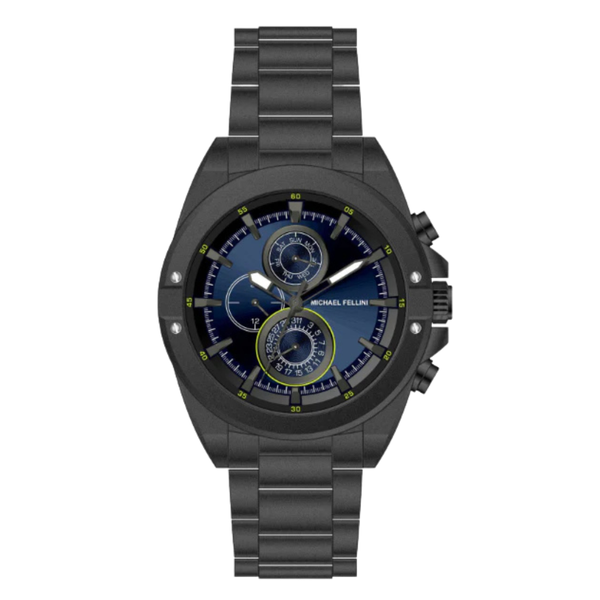 Michael Fellini Black Stainless Steel Blue Dial Chronograph Quartz Watch for Gents - MF-2345-03