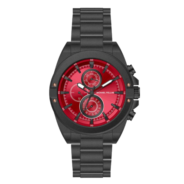 Michael Fellini Silver Stainless Steel Red Dial Chronograph Quartz Watch for Gents - MF-2345-05
