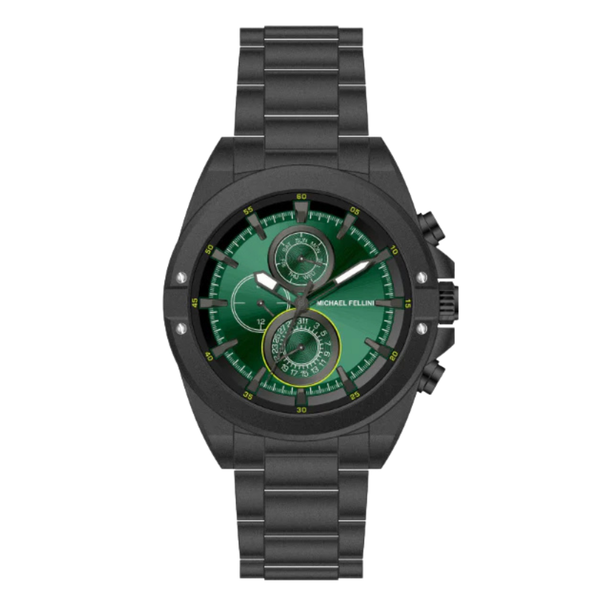 Michael Fellini Black Stainless Steel Green Dial Chronograph Quartz Watch for Gents - MF-2345-04