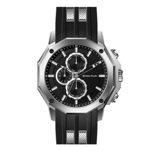 Michael Fellini Black Silicone Strap Black Dial Chronograph Quartz Watch for Gents - MF-2346-02