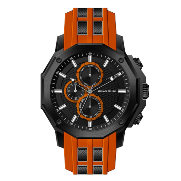 Michael Fellini Orange Silicone Strap Black Dial Chronograph Quartz Watch for Gents - MF-2346-05