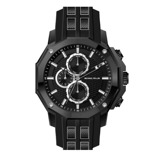 Michael Fellini Black Silicone Strap Black Dial Chronograph Quartz Watch for Gents - MF-2346-08