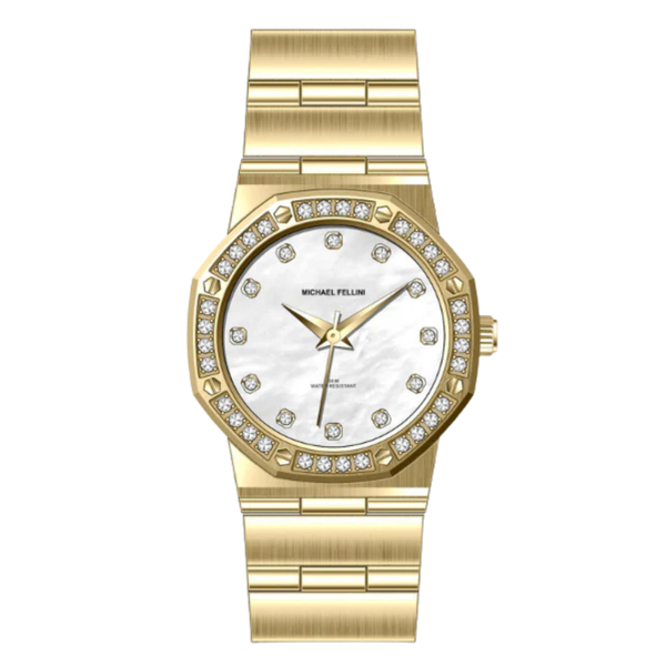 Michael Fellini Gold Stainless Steel Mother Of Pearl Dial Quartz Watch for Ladies - MF-2350-02