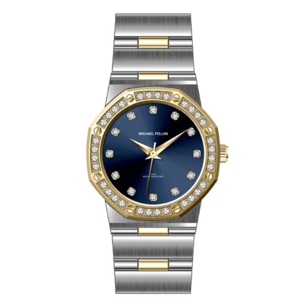 Michael Fellini Two-tone Stainless Steel Blue Dial Quartz Watch for Ladies - MF-2350-06