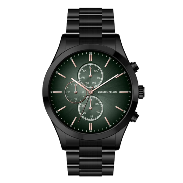 Michael Fellini Black Stainless Steel Green Dial Chronograph Quartz Watch for Gents - MF-2351-05