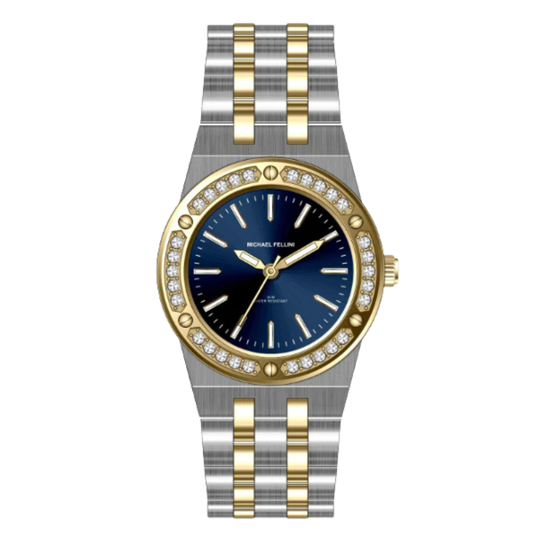 Michael Fellini Two-tone Stainless Steel Dark Blue Dial Quartz Watch for Ladies - MF2360-06