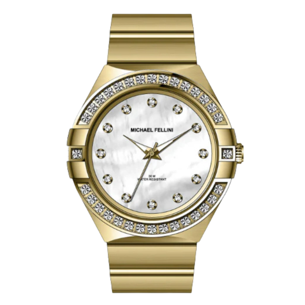 Michael Fellini Gold Stainless Steel Mother Of Pearl Dial Quartz Watch for Ladies - MF-2356-02