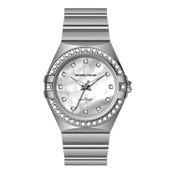 Michael Fellini Silver Stainless Steel Mother Of Pearl Dial Quartz Watch for Ladies - MF2357-01