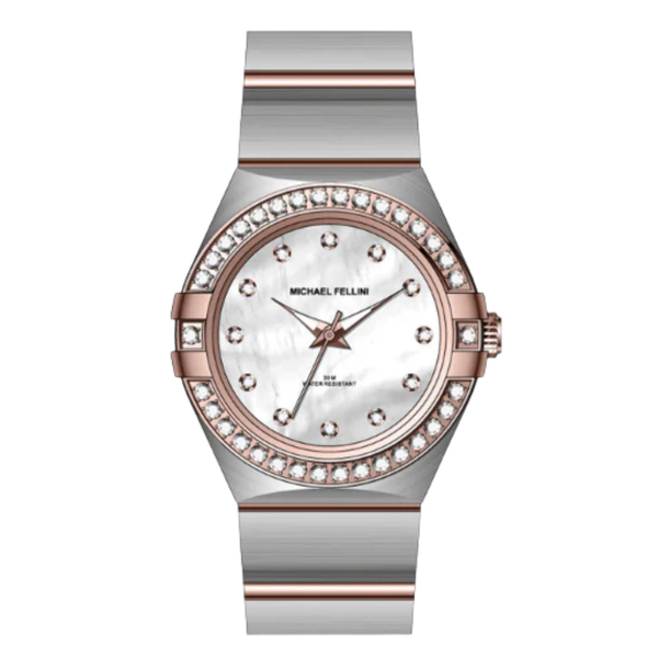 Michael Fellini Two-tone Stainless Steel Mother Of Pearl Dial Quartz Watch for Ladies - MF2357-05
