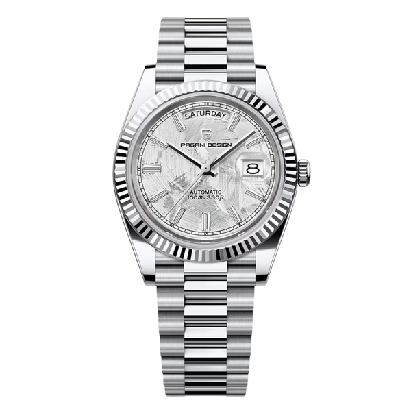 Pagani Design Silver Stainless Steel Meteorite White Dial Automatic Watch for Gents - PD1752