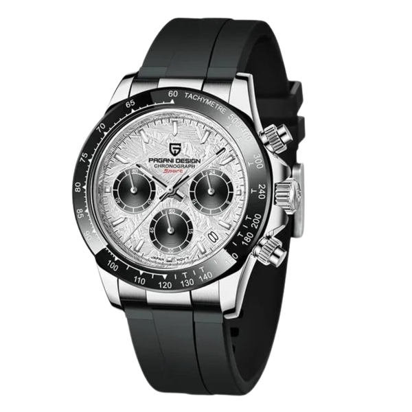Pagani Design Black Silicone Strap Meteorite White Dial Quartz Watch for Gents - PD1664