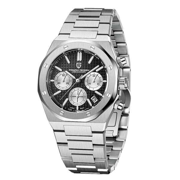 Pagani Design Silver Stainless Steel Black Dial Quartz Watch for Gents - PD1707