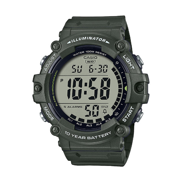 Casio Illuminator Green Resin Band Grey Dial Digital Watch for Gents - AE-1500WHX-3AVDF