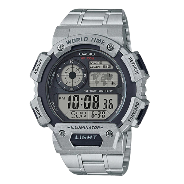 Casio Illuminator Silver Resin Band Grey Dial Digital Watch for Gents - AE-1400WHD-1AVDF