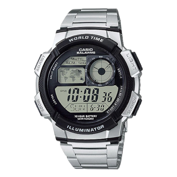 Casio Illuminator Silver Resin Band Grey Dial Digital Watch for Gents - AE-1000WD-1AVDF