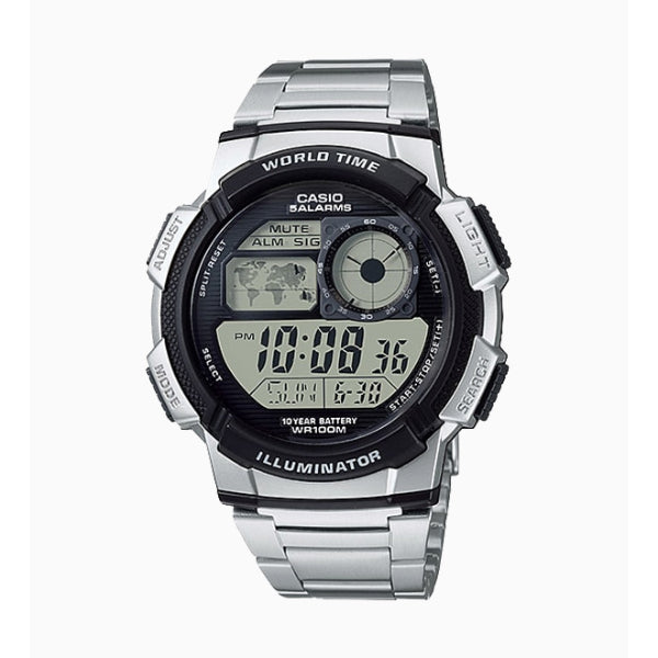 Casio Illuminator Silver Resin Band Grey Dial Digital Watch for Gents - AE-1000WD-1AVDF