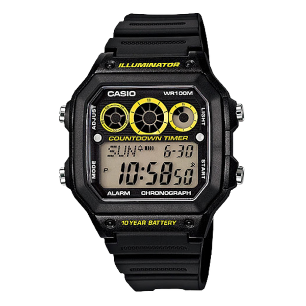Casio Illuminator Black Resin Band Grey Dial Digital Watch for Gents - AE-1300WH-1AVDF