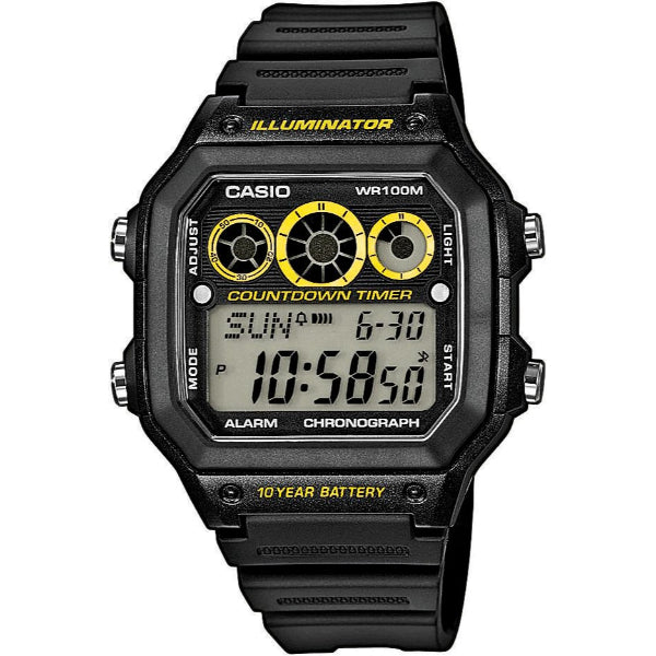Casio Illuminator Black Resin Band Grey Dial Digital Watch for Gents - AE-1300WH-1AVDF