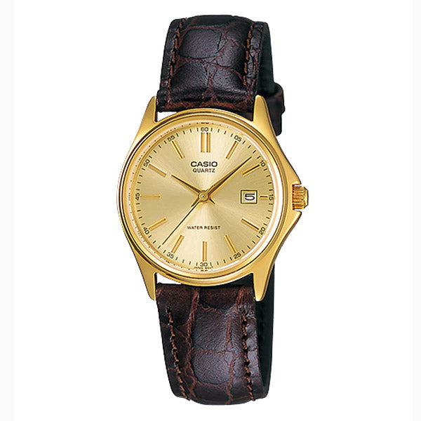 Casio Brown Leather Strap Gold Dial Quartz Watch for Gents - MTP-1183Q-9ADF