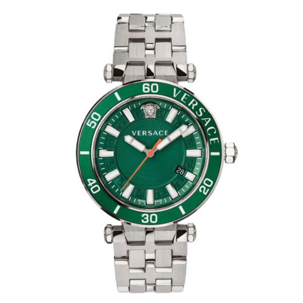 Versace Greca Sport Silver Stainless Steel Green Dial Quartz Watch for Gents - VEZ300421