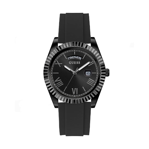 Guess Classic Black Silicone Strap Black Dial Quartz Watch for Gents - GW0335G1