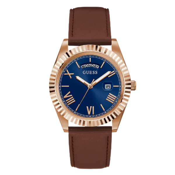 Guess Eco-Friendly Brown Leather Strap Blue Dial Quartz Watch for Gents - GW0353G2