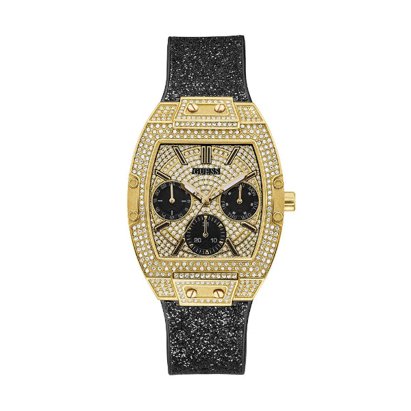 Guess Phoenix Black Silicone Strap Gold Dial Quartz Watch for Ladies - GW0105L2
