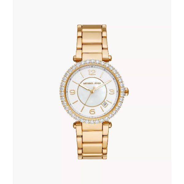 Michael Kors Parker Lux Gold Stainless Steel Mother Of Pearl Dial Quartz Watch for Ladies - MK-4693