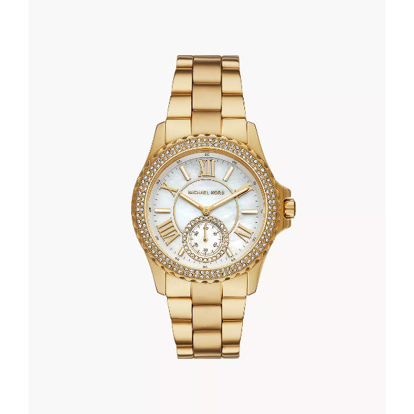 Michael Kors Everest Gold Stainless Steel Mother Of Pearl Dial Quartz Watch for Ladies - MK-7401