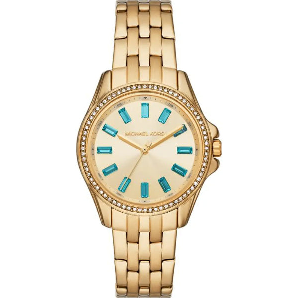 Michael Kors Pilot Pave Gold Stainless Steel Gold Dial Quartz Watch for Ladies - MK-7366