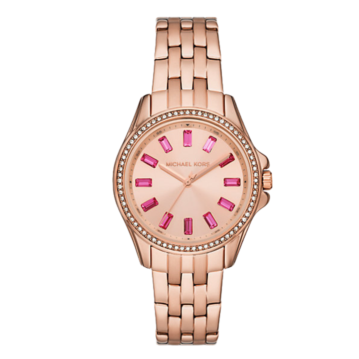 Michael Kors Pilot Pave Rose Gold Stainless Steel Rose Gold Dial Quart ...